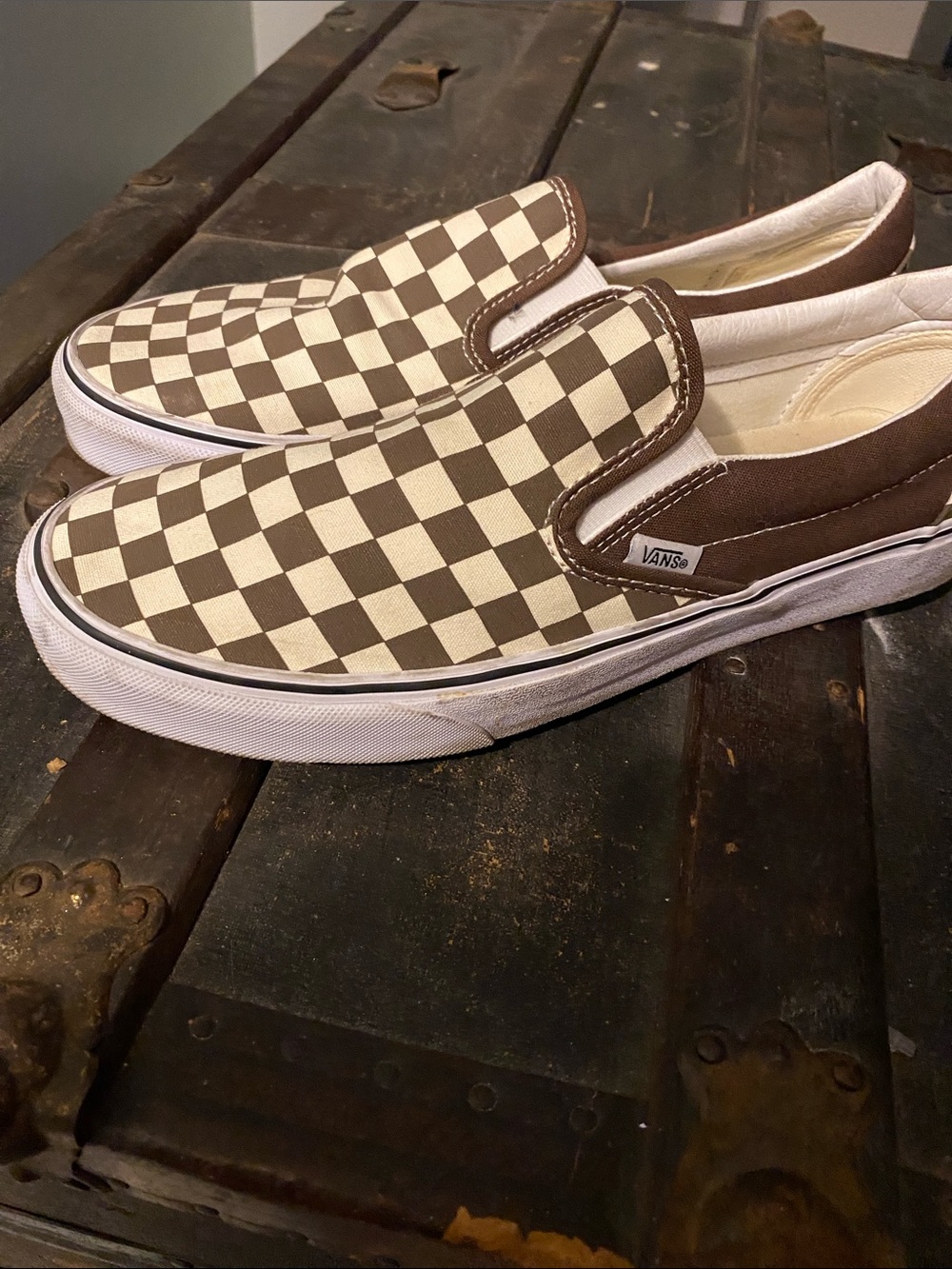 Vans Checkerboard Slip-On in Brown and White - Picture 2 of 4